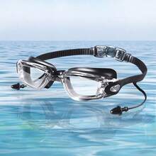One Pair Of High-Definition Waterproof And Anti-Fog Swimming Goggles, With Earplugs, Unisex, Large Frame Electroplated, Swimming Gear - Quick-Adjustable Silicone Strap Suitable For Pool, Beach And Other Summer Recreational Activities. - 1 - View 6
