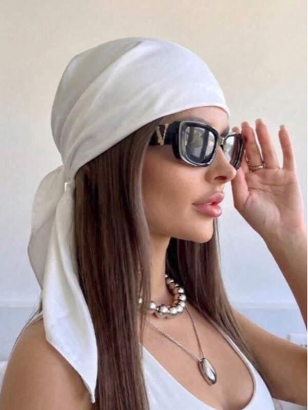1pc Women's Silk Satin Hair Scarf, Minimalist French Vintage Triangle Headband, Pure White Summer Hair Accessory