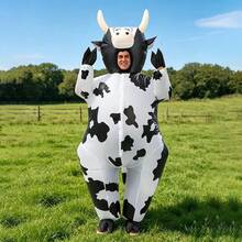 1pc (Blower Not Included) Cow Adult Inflatable Costume, Polyester Inflatable Role Play Cow Outfit Props, Suitable For Halloween, Carnival, Various Events And Parties - Black and White - View 3