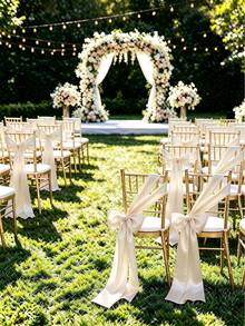 20pcs Wedding Satin Chair Sashes Ivory Bow 6x 102 Inches (Approx. 15x260 Cm) Ribbon Fabric Bands For Banquet Party Hotel Restaurant Ceremony Event Chair Tie Decoration - Beige - View 6