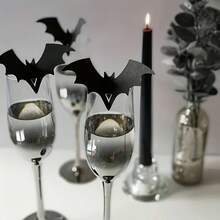 50pcs Black Bat Glass Decorative Cards Gothic Style Party Writable Wine Glass Name Tags Halloween Theme Party Place Cards - View 1