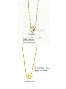 VceTd 1/2 piezas Conjunto de collar de acero inoxidable estilo romántico y lindo para mujer con diseño de colgante de margarita/corazón, adecuado para uso diario, citas, vacaciones o regalo - Amarillo Oro - Ver 2