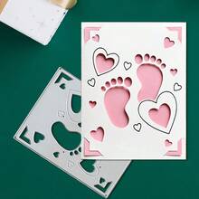 1pc Creative Footprint & Heart Metal Cutting Die, DIY Scrapbook Decoration Embossing Mold, Greeting Card Making Template, Suitable For Photo Album Card Making, Handmade Card Tool - Heart-shaped - View 5