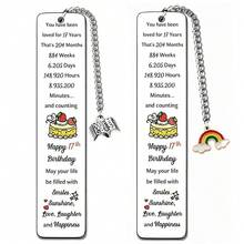 2pcs Colorful Pattern Metal Bookmarks "17th Birthday Commemoration" Creative Customized Gift, Birthday Blessing Souvenir Gift For Son And Daughter, Highly Commemorative Time Countdown Page Clip, Exquisite Gift For Reading Enthusiasts And Book Lovers, Anniversary Holiday Party Decoration Gift - Rectangle - View 1