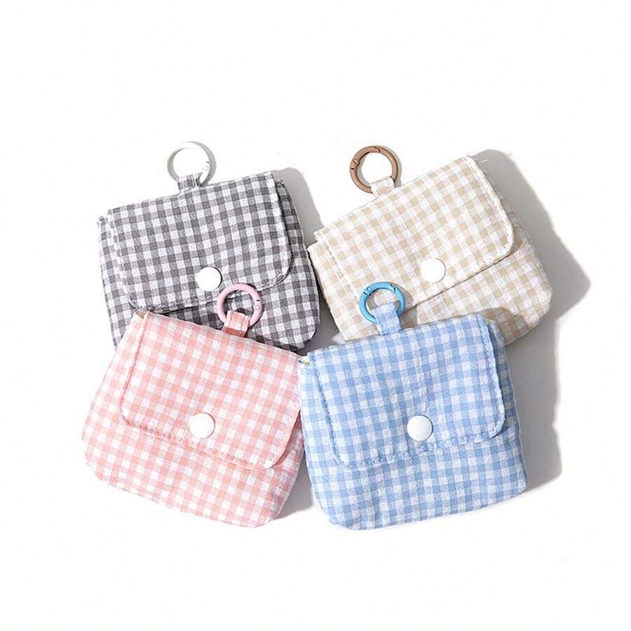 1pc Simple And Portable Fabric Checkered Zero Wallet Earphone Coin Storage Bag Candy Series Mini Aunt Towel Small Bag Sanitary Towel Storage Bag - Multicolor - View 1