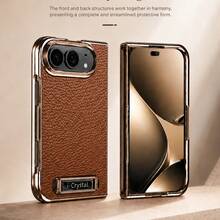 1pc Multi-Color Lychee Leather Texture Anti-Drop Shockproof Scratch-Resistant Anti-Fingerprint Dust-Proof Integrated Shell Film With Built-In Hidden Metal Kickstand Raised Lens Protection Front Screen Protector Electroplated Metal Frame Full Coverage Protection PU Leather Lychee Grain Material Electroplated Frame Crafting Light Luxury Business Style Foldable Phone Protective Case Phone Cover Suitable Compatible With Apple Duo For Business Professionals - Multicolor - View 9