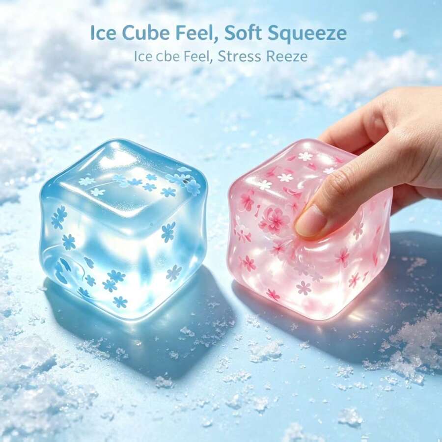 1 Peça Brinquedo de Apertar Cubo de Gelo de Cristal, Preenchido com Glitter de Flocos de Neve, Textura Macia de Maltose, TPR Elástico, Alívio de Estresse, Brinquedo de Ventilação Manual e Ponta dos Dedos, Presente Criativo de Feriado para Estudantes - Multicolorido - Visão 1