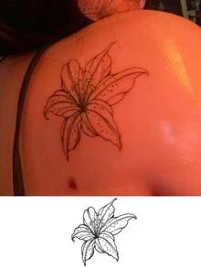 Lily Flower Temporary Tattoos Waterproof Long Lasting Fake Body Art Stickers Fine Line Botanical Sketch Floral Design Aesthetic Tattoo For Shoulder Back Women Adults - Black - View 5