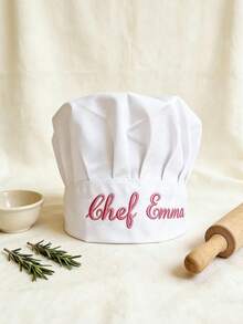 1pc Customized White Chef Hat, Customizable Name Chef Hat, Professional Embroidered Chef Hat, Adjustable Chef Hat, Gift For Baking Enthusiasts - Multicolor - View 3
