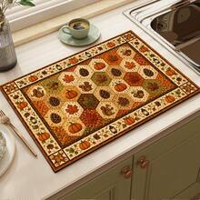 Autumn Animal & Pumpkin Print Absorbent Mat / Drying Mat / Coffee Machine & Tableware Drying Pad - Absorbent Polyester Desktop Protector With Rubber Non-Slip Backing, For Kitchen Countertop Decor - Home Bar And Dining Table Placemat - Multicolor - View 5