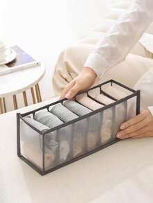 1PC Home Wardrobe Storage Box, Separated Underwear & Socks Organizer, 7/9/11 Grid Jeans & Bra Storage Box, Foldable Drawer Organizer, Washable Mesh Divider Storage Box, Drawer Wardrobe Organizer, Underwear & Socks Classification Storage Box, Fabric Divider Storage Frame - Grey - View 4