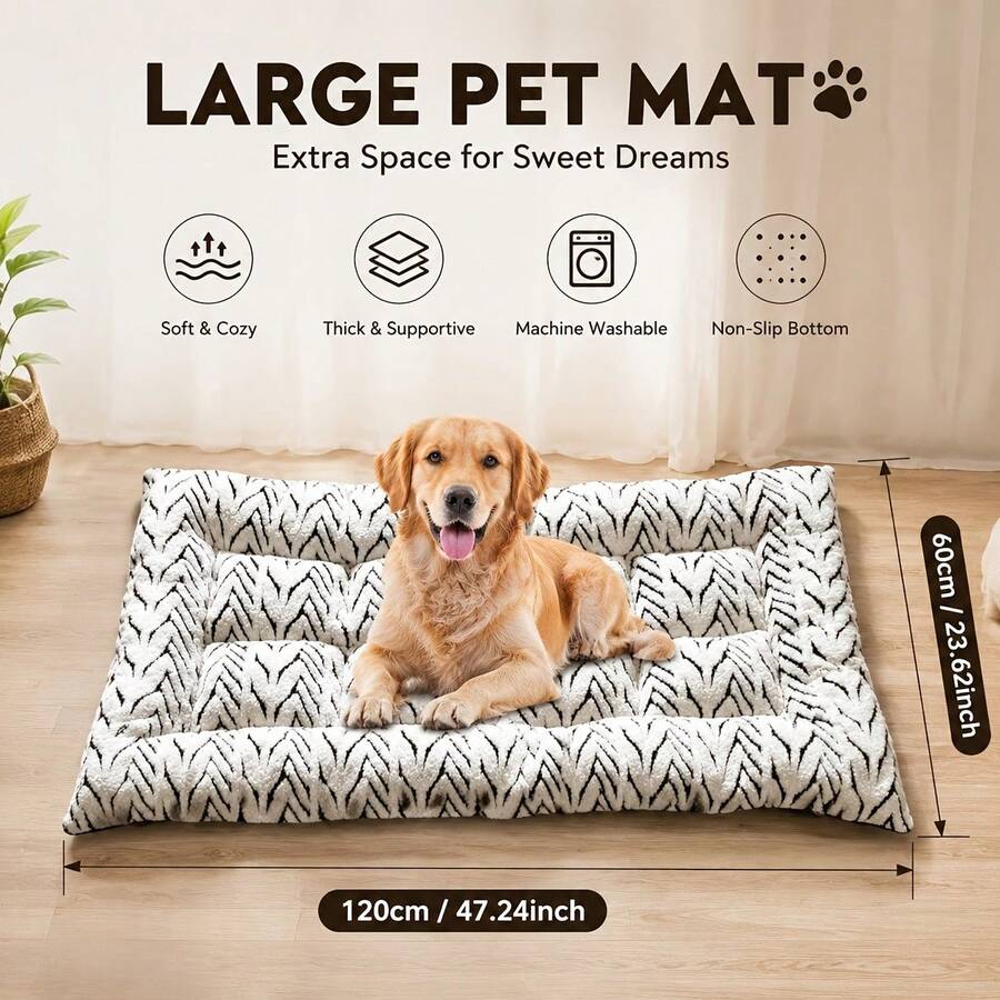 Pet Plush Mat, Suitable For Large, Medium And Small Dogs And Cats, Ultra Soft Fluffy Supportive Padded Dog Bed Mat, Machine Washable Durable Non-Slip Warm Sleeping Pad, Suitable For Indoor Home Sofa And Floor - Black and White - View 1