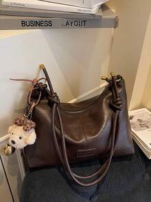 Solid Color Zipper Closure Women's Bag, Retro Versatile And Elegant Shoulder Crossbody Bag, Suitable For Women's Daily Use, Commuting, Travel - Coffee - View 7