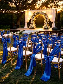 20pcs Wedding Satin Chair Sashes Royal Blue Bows 6x 102 Inches (Approx. 15x260 Cm) Ribbon Fabric Bands Suitable For Banquet, Party, And Other Chair Decorations - Royal Blue - View 3