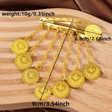 Exotic Style Pendant Chain Hair Clip, Metal Hollow Carved Craft, Arabic Festival Party Accessory Headpiece - One Size - View 7
