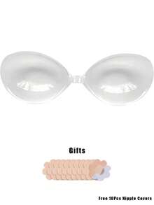 1pc Round Front-Clasp Self-Adhesive Silicone Bra, Transparent Strapless Backless Breast Support, Reusable Invisible Adhesive Bra, Comes With 30pcs Disposable Nipple Covers Value Set - Multicolor - View 7