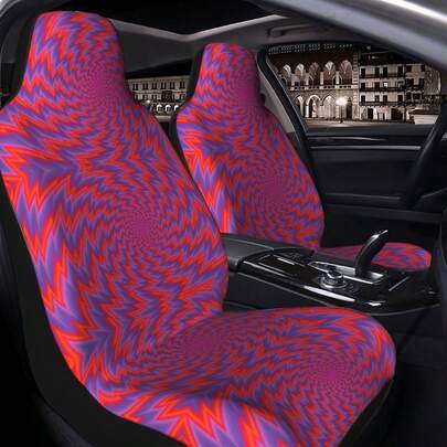 3D Dynamic Effect Print Car Seat Covers, Premium Design Rotating Print Car Interior Decoration Seat Covers, Ice Silk Fabric, Breathable, Soft And Comfortable, Suitable For All Seasons, Holiday Gift, Car Accessories Seat Covers, Pink, Purple, Blue, Grey, Blue, Color Optional, Suitable For SUV And Sedan