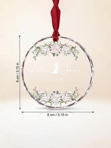 1pc Custom Text Wedding Souvenir Glass Ornament,Personalized Bride Groom Names Marriage Date Glass Hanging Pendant,Floral Pattern Christmas Tree Decoration Romantic Wedding Anniversary Gift - Multicolor - View 7
