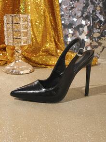 Sexy Fashionable Pointed Toe High Heel Stiletto Casual Versatile Slingback Black Pumps For Women - Black - View 8