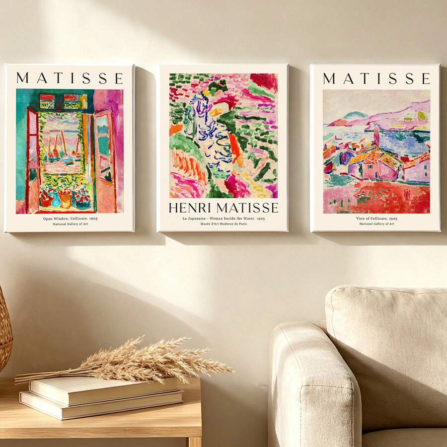 3pcs Matisse Vintage Abstract Oil Painting Wall Decor, Optional Framed Matisse Exhibition Art Poster, Matisse Wall Decor, Matisse "Window", Matisse "Corridor", Matisse "Garden", Wall Decor, Unframed, Birthday Graduation Gift - Multicolor - View 1