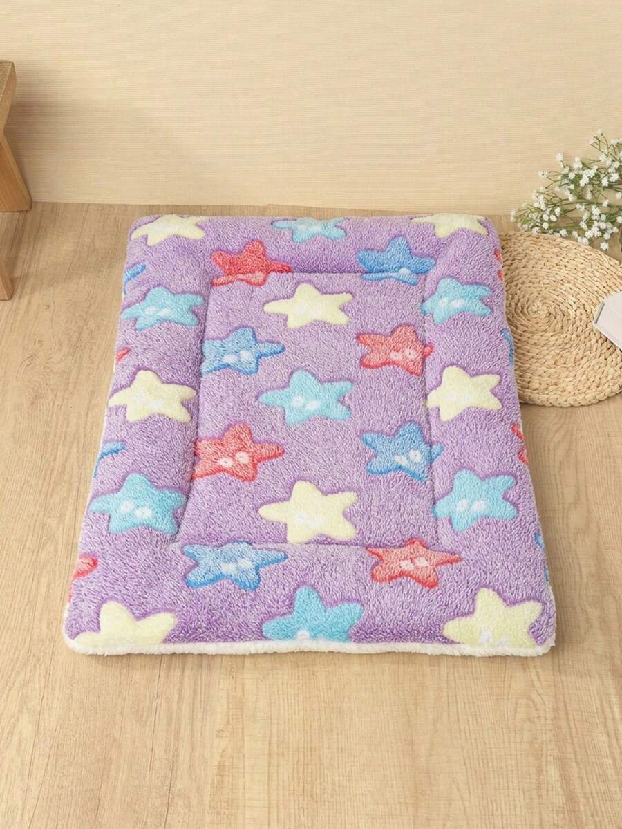 Purple Multicolor Star Print Thickened Polyester Pet Bed Mat, Breathable Comfortable Washable All-Season Use, Suitable For Small And Medium Cats And Dogs, Suitable For Teddy And Other Pets, Not Suitable For Large Dog Breeds