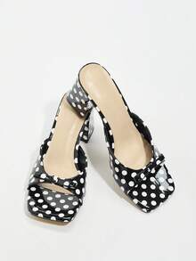 女款高跟鞋 春/夏 夜間派對通勤風 時尚波點穆勒鞋 方頭粗跟 經典法式風格 高端黑色涼鞋 - 黑色 - 查看 6