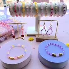24 Colors Gold Foil Mixed Heart Star Irregular Acrylic Beads Box Kit, Multicolor Pastel Loose Beads, DIY Handmade Bracelet Necklace Earring Jewelry Making Accessories For Craft Beginners - A - View 7