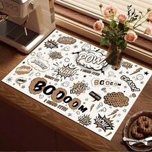 Printed Pattern Drainage Mat/Absorbent Mat/Drying Mat For Coffee Machine And Tableware - Absorbent Polyester Desktop Protector With Rubber Non-Slip Backing, For Kitchen Countertop Decoration - Home Bar And Dining Table Placemat - Multicolor - View 3