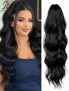 Dark Brown & Black Claw Ponytail Hair Extensions, Light Brown Base Color, 24 Inch Water Wave Heat Resistant Synthetic Fiber Ponytail Wig, Suitable For Women's Daily Use Short Hair Accessory - Multicolor - View 22