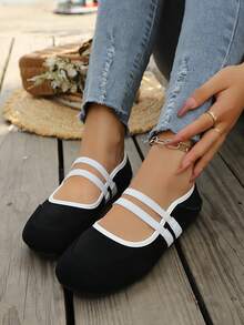 Women's Round Toe Flat Double Elastic Strap Mary Jane Shoes, Vintage Casual Soft Sole Daily Commute Shoes For Spring And Autumn - Black - View 6
