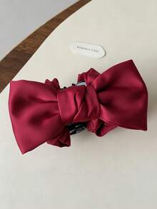 1件女款純色緞面蝴蝶結髮夾，大號優雅蝴蝶結抓夾，時尚髮飾，適合日常通勤與派對 - 彩色 - 查看 9