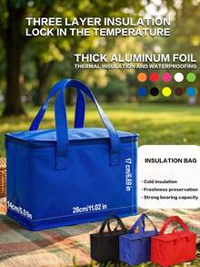 1pc/2pcs Portable Aluminum Foil Large Capacity Insulated Storage Bag, Available In Blue, Black And Red, Durable Zipper, Suitable For School Commute, Picnic, Outdoor Travel And Daily Meals, Multi-Color Options - Multicolor - View 2