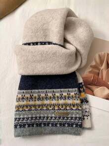 1pc Fair Isle Jacquard Blue Knit Scarf For Women, Winter Atmosphere Versatile Thick Warm Cold-Proof Neck Warmer Suitable For Autumn/Winter Daily Wear - Multicolor - View 14