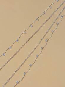 1pc Fashionable Sexy Crystal Embellished Halter Waist Chain, Body Jewelry Suitable For Beach Party, Holiday Gift - Silver - View 5