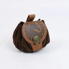Medieval Viking Coin Purse Dice Bag Hangable Waist Bag Unisex Leather Drawstring Coin Pouch Cosplay Accessories Props,Halloween - A - View 4