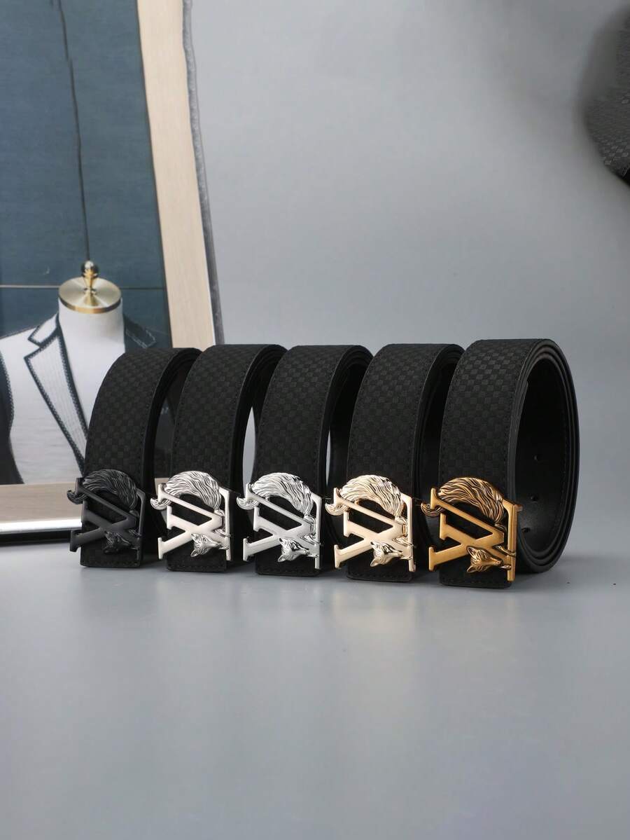 New Men's Belt Fabric Texture Business Fashion Versatile Classic Dress Pants Belt Letter Smooth Buckle - Multicolor - View 1