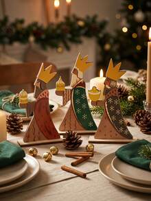 3pcs/1pc Christmas Wooden Three Wise Men Desktop Decor Set, Three Wise Men Figurines, Nativity Theme Decoration, Holiday Centerpiece, Rustic Style, Suitable For Fireplace, Dining Table And Christmas Party Scenes - A - View 7