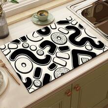 Printed Pattern Drainage Mat/Absorbent Mat/Drying Mat Coffee Machine Dish Drying Mat - Absorbent Polyester Tabletop Protector With Rubber Non-Slip Backing, For Kitchen Countertop Decoration - Home Bar And Dining Table Placemat - Multicolor - View 6