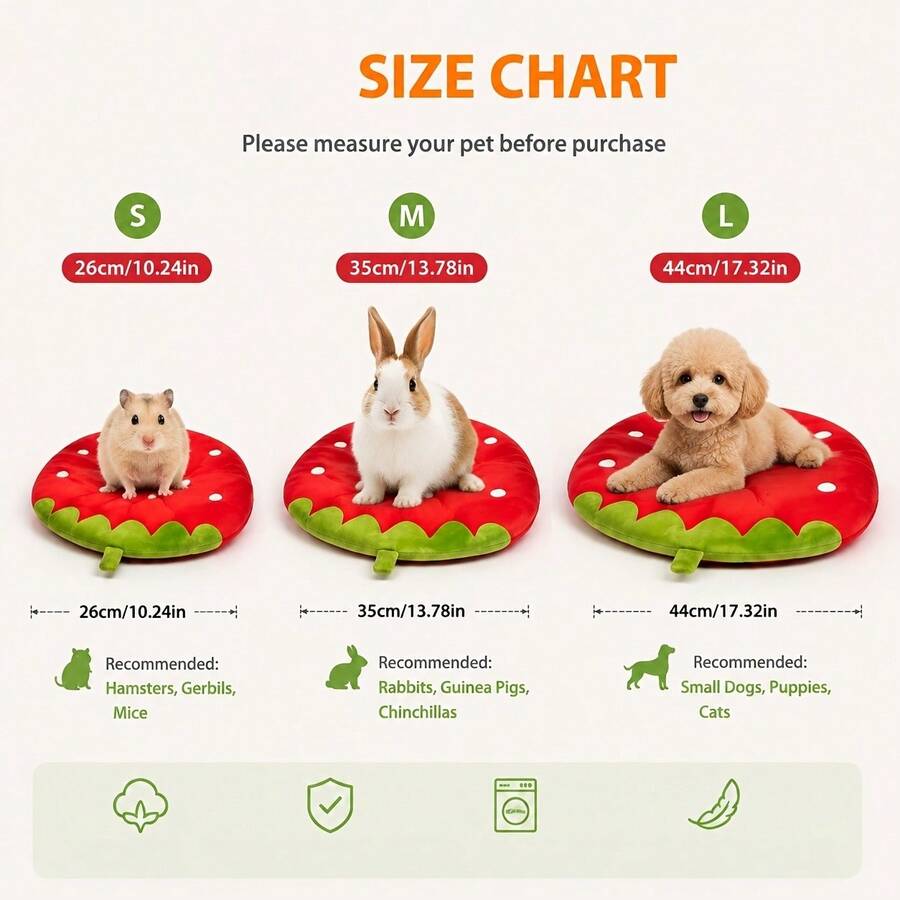 Cute Strawberry Shaped Pet Mat, Soft Plush Small Animal Bed Pad, Washable Fluffy Sleeping Mat, Suitable For Rabbits, Hamsters, Kittens, Puppies, Guinea Pigs, Warm And Comfortable Pet Floor Mat Home Decor