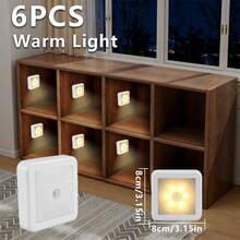 6pcs/LED Motion Sensor Night Light, Smart PIR Sensor, Auto On/Off, Bedside Lamp, AAA Battery Powered, Easy Installation, Suitable For Bathroom, Bedroom, Hallway, Stairs, Cabinet, Garage - one-size - View 11