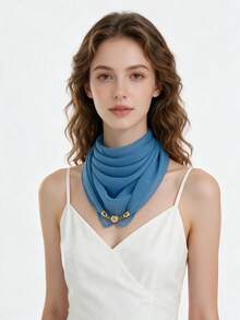 1pc Solid Color Lightweight Sheer Chiffon Scarf With Magnetic Buckle, Translucent Square Neck Scarf, Minimalist Vintage Gold Bead Buckle Slouchy Scarf, Versatile Office Commute Casual Decorative Neck Scarf, Essential Neck Scarf For Young People For Travel And Photography - Multicolor - View 16