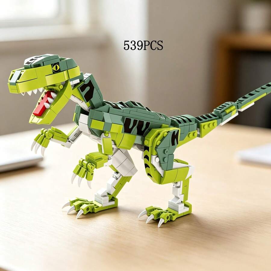 539PCS High-Fidelity Velociraptor Building Block Set With Multi-Directional Movable Joints And Plant Landscape Base, DIY Handmade Assembly Model, Birthday Gift, Dinosaur Collection - Multicolor - View 1