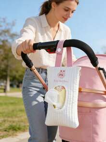 2pcs/1pc Letter Bear & Rabbit Cartoon Cute Embroidered Tissue Storage Handbag, Car Wet Wipe Bag, Portable Pull-Out Tissue Storage Bag - Multicolor - View 6