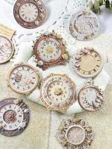 10pcs/Pack Vintage Hard Card Garden Clock Stickers, Scrapbook DIY Collage Decoration Photo Album Scrapbook Stickers - Garden Clock - View 12