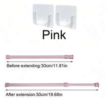 3pcs No-Drill Multi-Color Telescopic Rods With Matching No-Drill Transparent Strong Adhesive Rod Clips, Designed For Bathroom, Kitchen, Window And Other Spaces, 1 Rod With 2 Hanging Hooks, Stable Load-Bearing And Non-Detachable - A - View 11