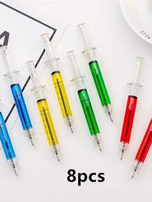2/4/6pcs Creative Personalized Office Stationery, Syringe-Shaped Ballpoint Pens, Double-Sided Use Syringe-Shaped Ballpoint Pens - Novelty Fun Multicolor Syringe-Shaped Ballpoint Pens, Creative Gift Suitable For Nurses And Doctors, Perfect Choice For Birthdays, Parties And Nurses Day - Various - View 8