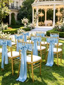 20pcs Wedding Satin Chair Sashes Light Blue Bow 6x 102 Inches (Approx. 15x260 Cm) Ribbon Fabric Band Suitable For Wedding, Banquet, Party, And Other Chair Decoration Satin Ribbon - Baby Blue - View 1
