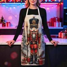 1pc Christmas Vintage Nutcracker Print Apron - Sleeveless Design, Durable And Comfortable Fit, Featuring Nutcracker With Spear Pattern, Suitable For Cooking, Baking And Home Cleaning, Household Cleaning, Housework Apron, Hand-Painted Handmade Gardening Apron, Fun Holiday Gift - Multicolor - View 8