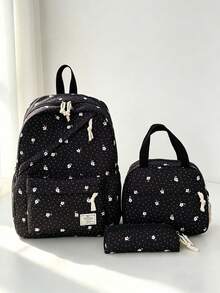 Set Tas Ransel 3 Buah Bergaya Kampus dengan Motif Polkadot/Bunga, Termasuk Ransel, Tas Bekal, dan Tempat Pensil, Dilengkapi Kompartemen Laptop, Tali Bahu yang Dapat Diatur, Banyak Kantong, Kapasitas Besar, Set Tas Sekolah Multifungsi, Cocok untuk Anak Perempuan/Laki-laki/Siswa untuk Penggunaan Sehari-hari/Liburan/Perjalanan/Kembali ke Sekolah - 2345 - View 2