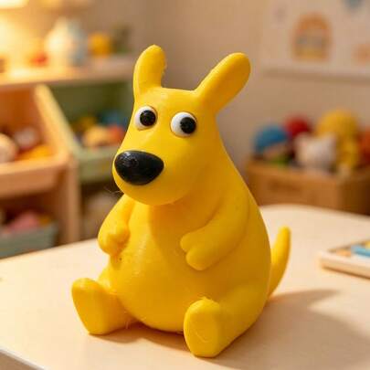 Creative 3D Printed Meituan Yellow Kangaroo, Decorative Desktop Figurine